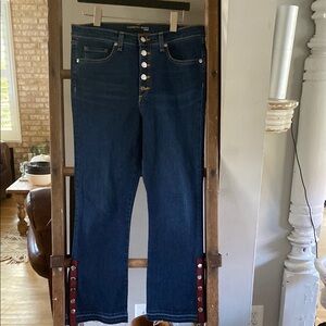 VERONICA BEARD Carolyn DENIM Blue Jeans Dark Sea Fray BUTTON 31